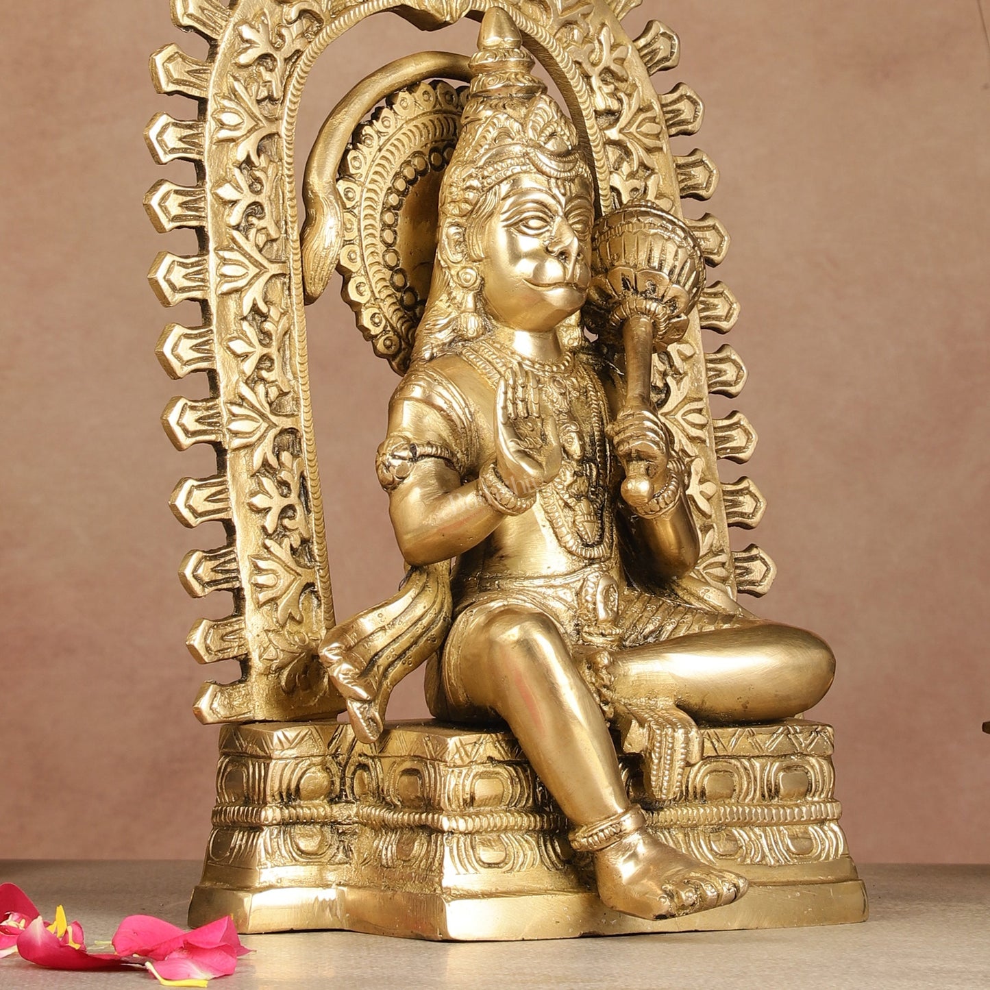 Exquisite Pure Brass Superfine Lord Hanuman idol with Temple Frame - 11 inch