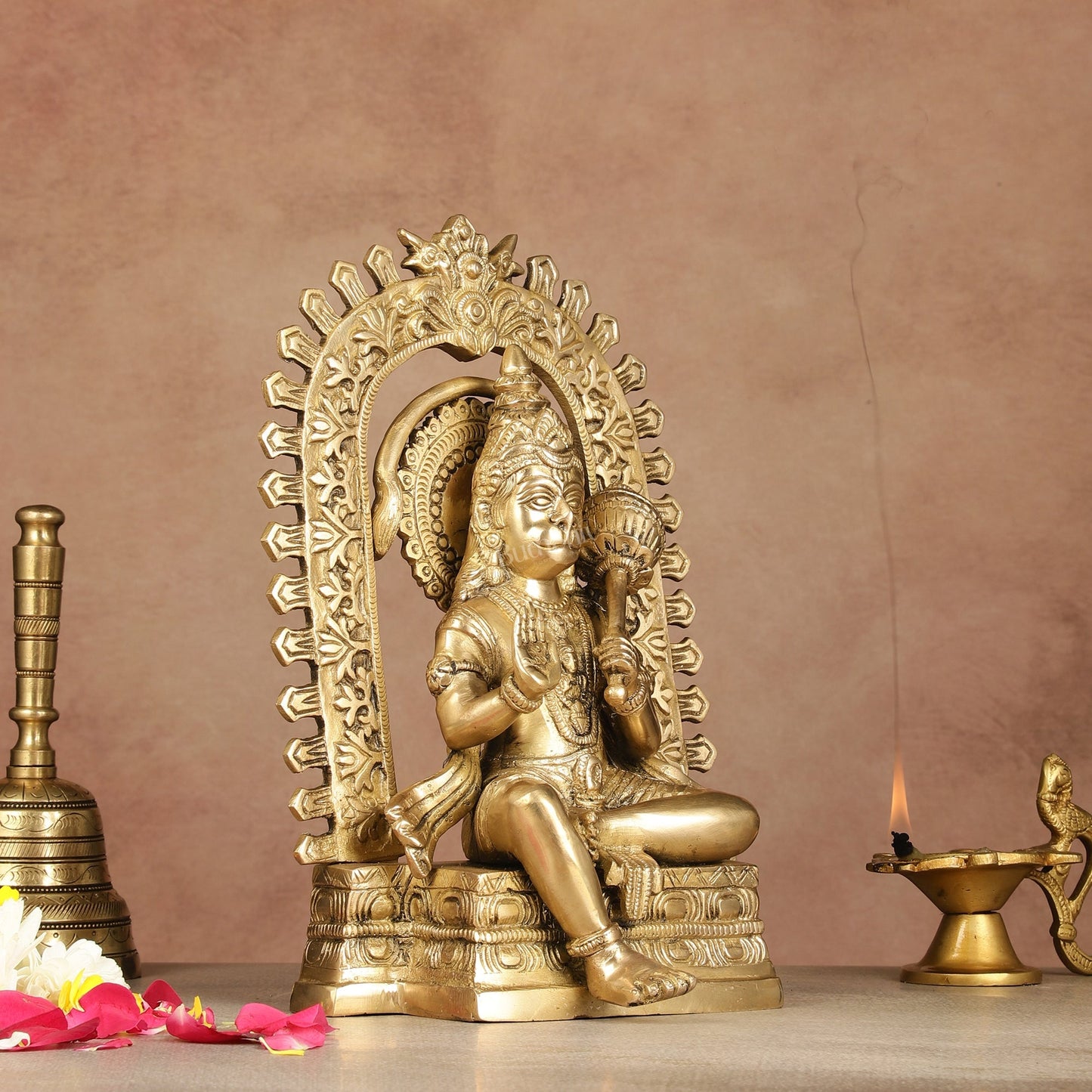 Exquisite Pure Brass Superfine Lord Hanuman idol with Temple Frame - 11 inch