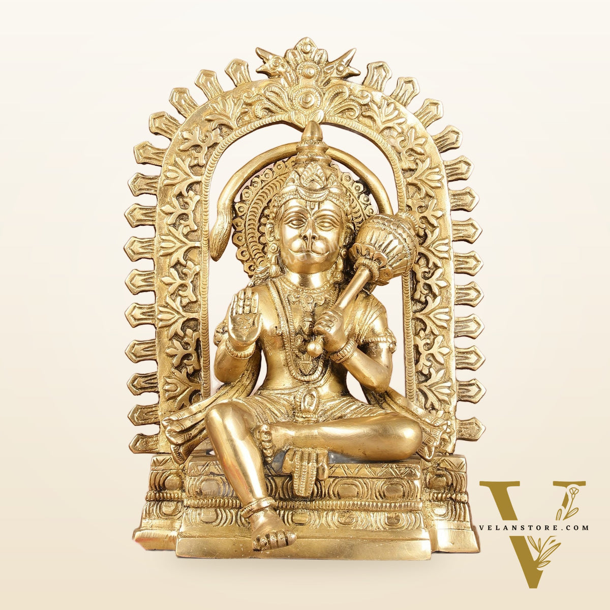 Exquisite Pure Brass Superfine Lord Hanuman idol with Temple Frame - 11 inch