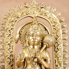 Exquisite Pure Brass Superfine Lord Hanuman idol with Temple Frame - 11 inch