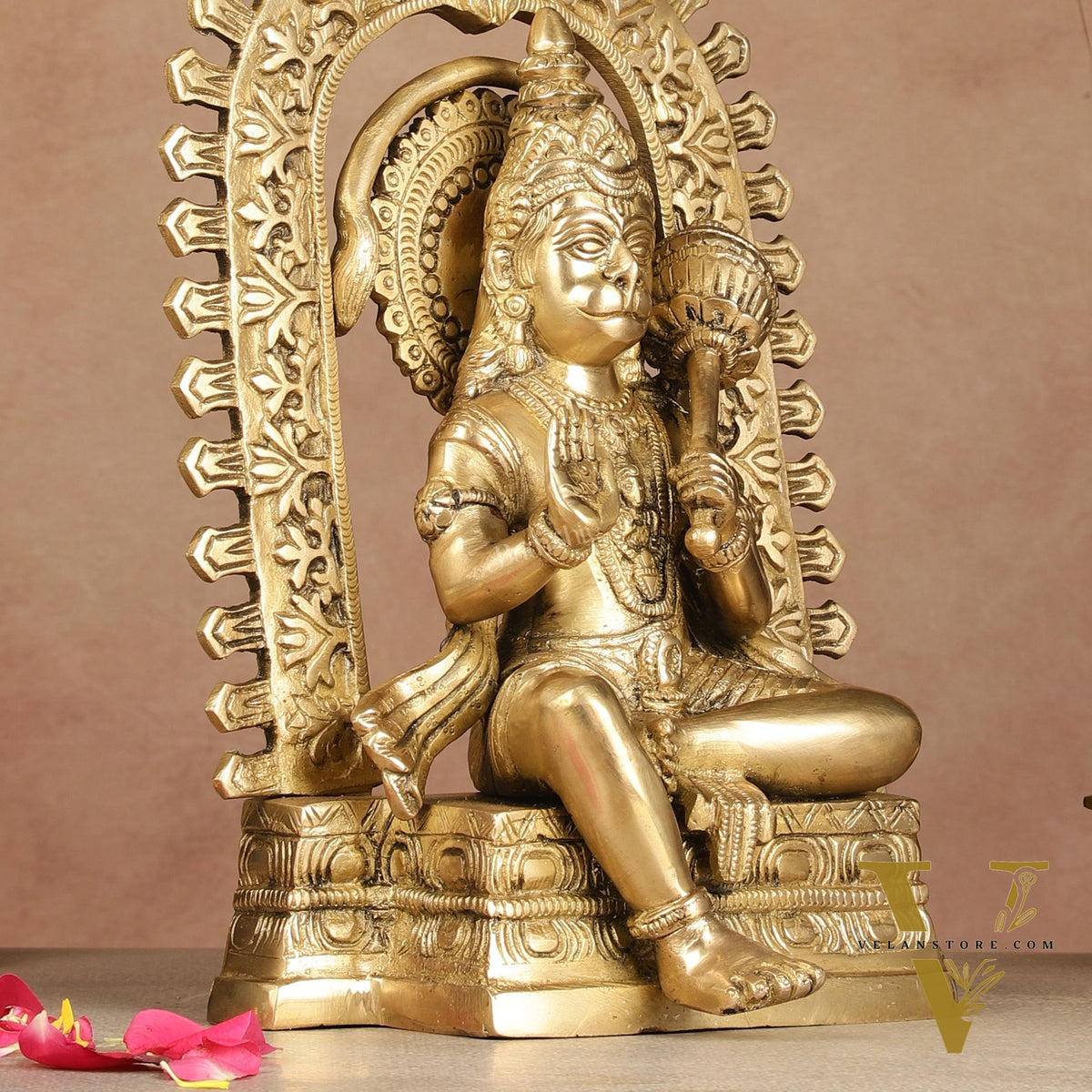 Exquisite Pure Brass Superfine Lord Hanuman idol with Temple Frame - 11 inch