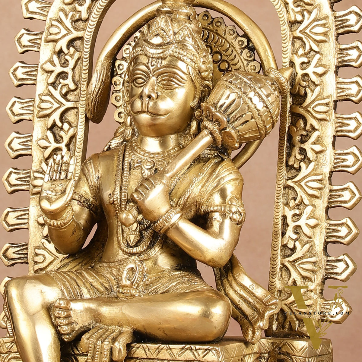 Exquisite Pure Brass Superfine Lord Hanuman idol with Temple Frame - 11 inch