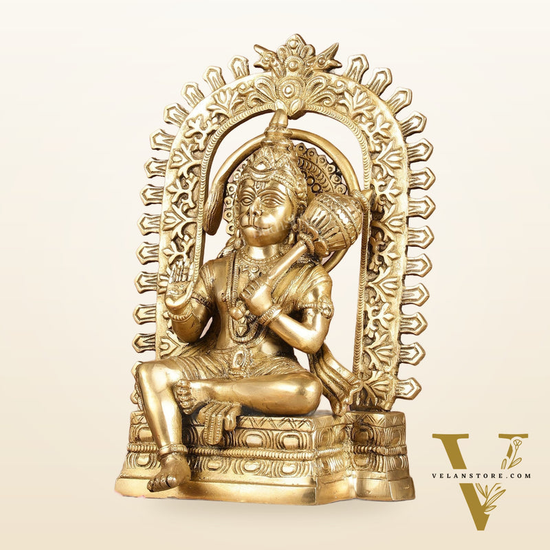Exquisite Pure Brass Superfine Lord Hanuman idol with Temple Frame - 11 inch