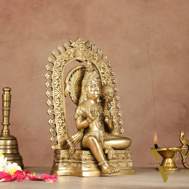 Exquisite Pure Brass Superfine Lord Hanuman idol with Temple Frame - 11 inch