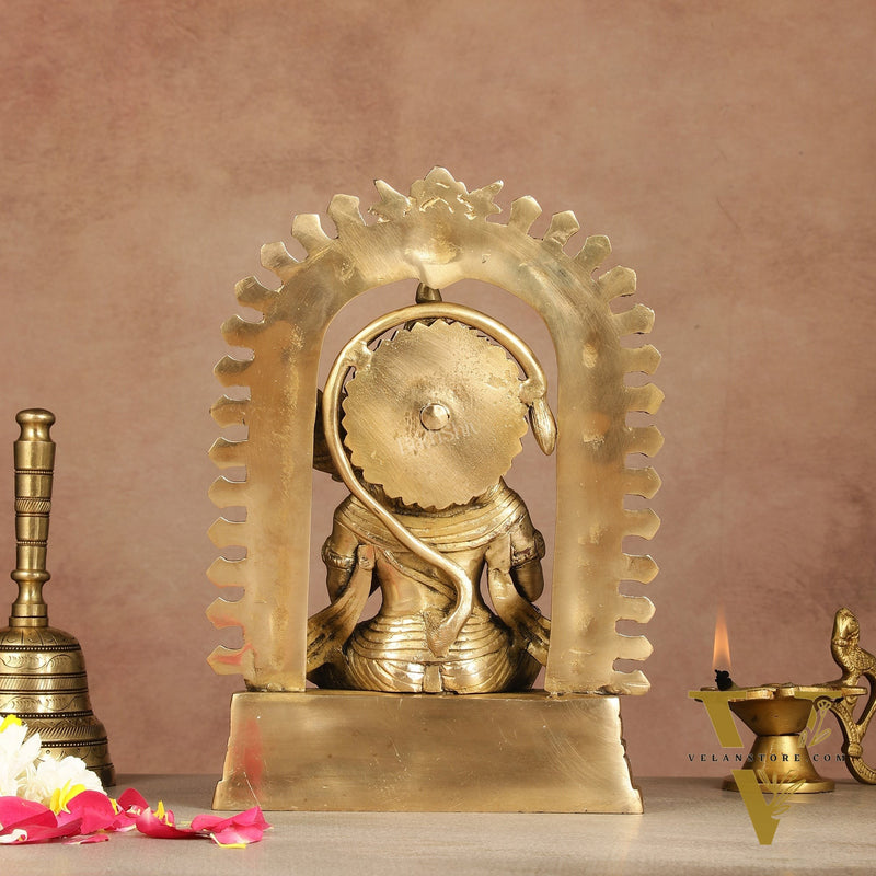 Exquisite Pure Brass Superfine Lord Hanuman idol with Temple Frame - 11 inch