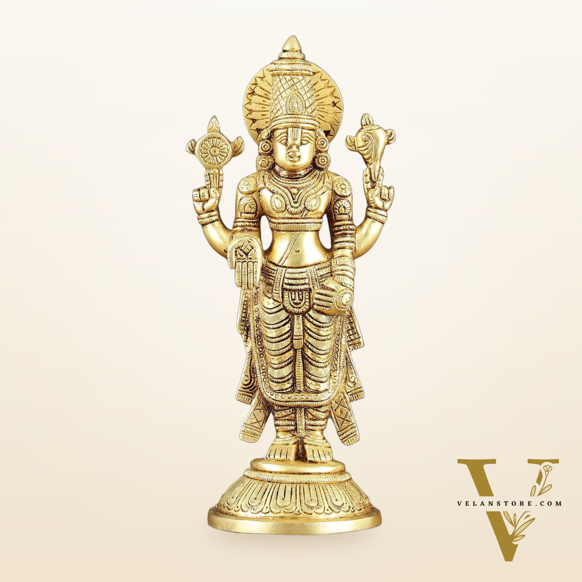 Exquisite Pure Brass Tirupati Balaji Statue - 10.5" Tall | Handcrafted Perfection