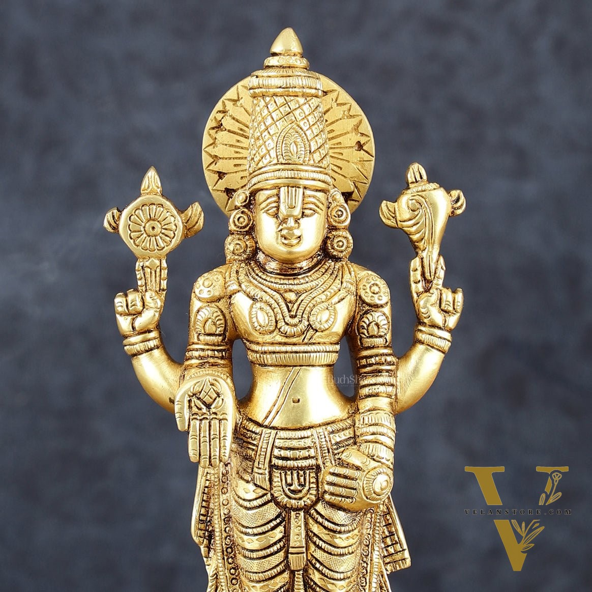 Exquisite Pure Brass Tirupati Balaji Statue - 10.5" Tall | Handcrafted Perfection