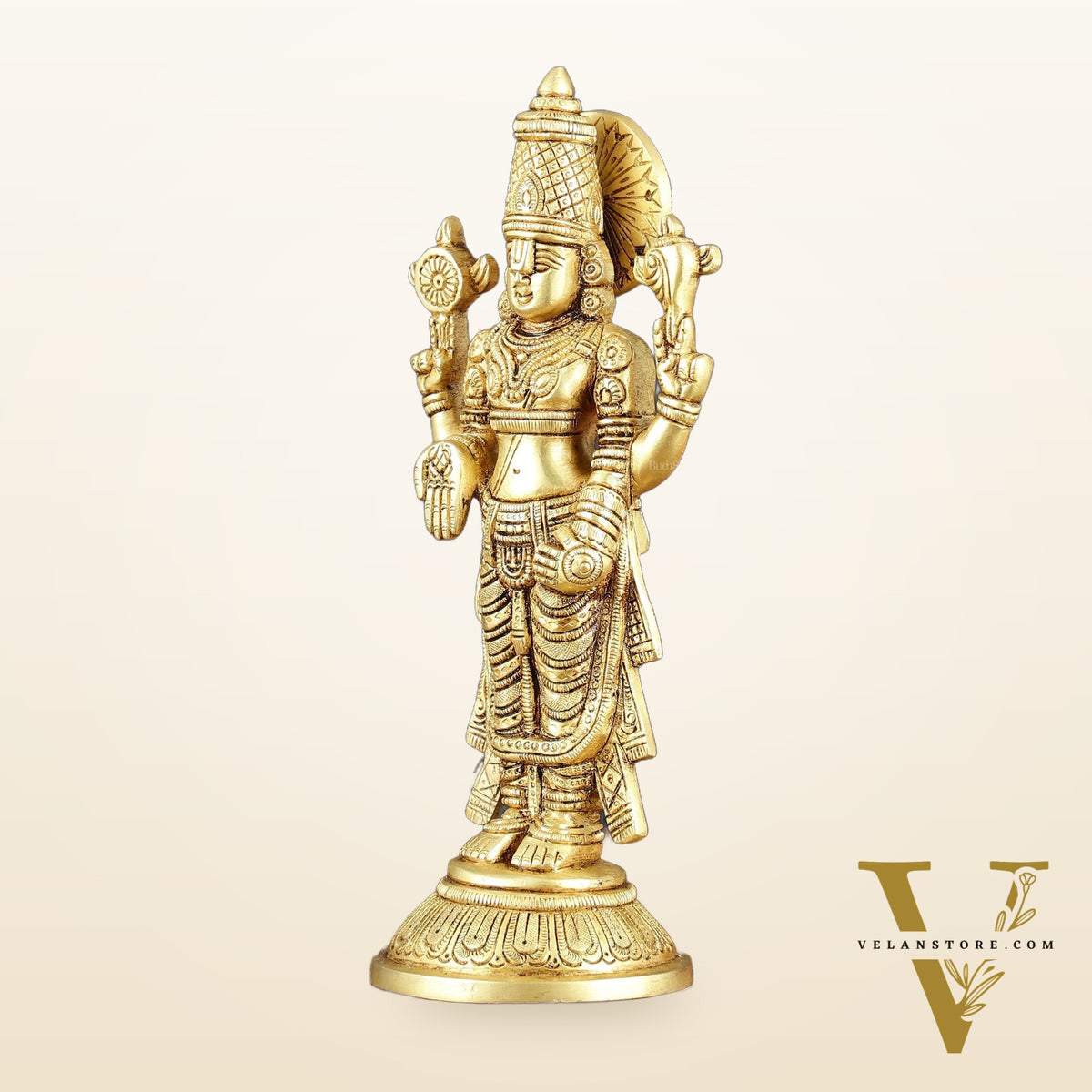 Exquisite Pure Brass Tirupati Balaji Statue - 10.5" Tall | Handcrafted Perfection