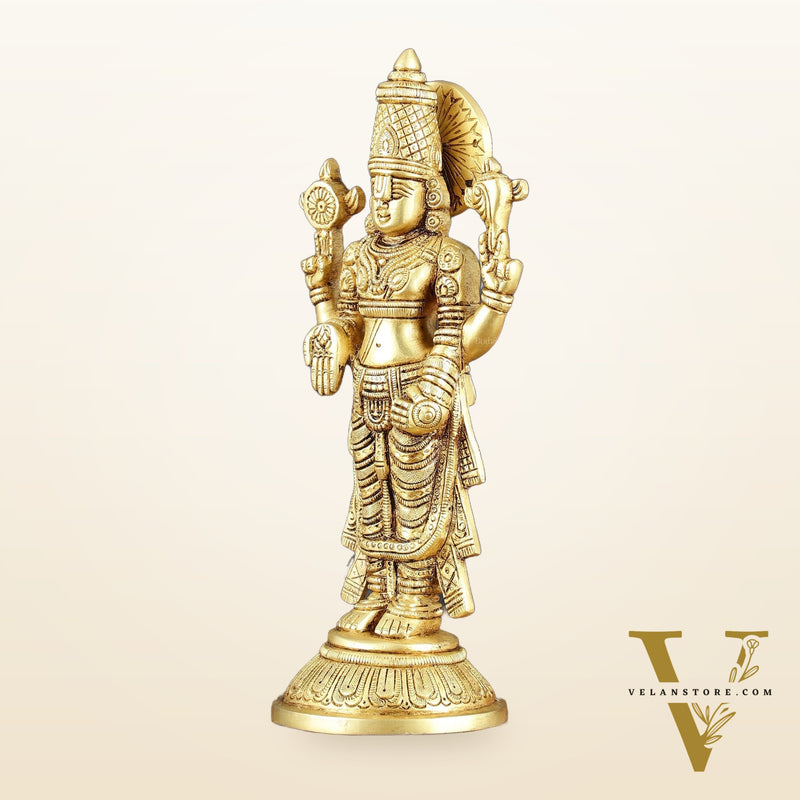 Exquisite Pure Brass Tirupati Balaji Statue - 10.5" Tall | Handcrafted Perfection
