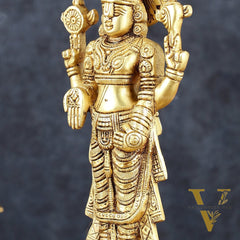 Exquisite Pure Brass Tirupati Balaji Statue - 10.5" Tall | Handcrafted Perfection