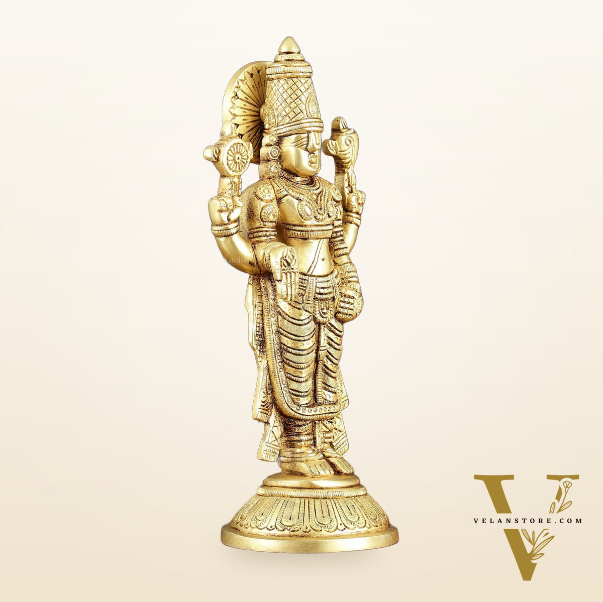 Exquisite Pure Brass Tirupati Balaji Statue - 10.5" Tall | Handcrafted Perfection