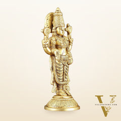 Exquisite Pure Brass Tirupati Balaji Statue - 10.5" Tall | Handcrafted Perfection