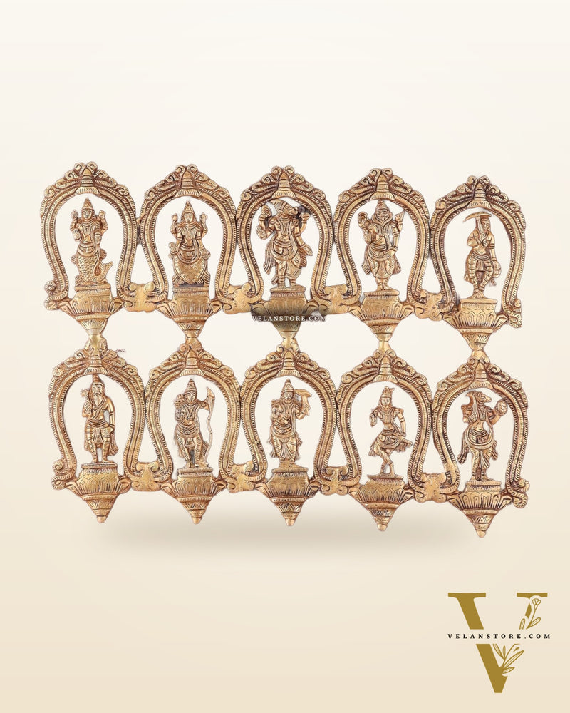 Exquisite Pure Brass Vishnu Dashavatar Wall Hanging 18"