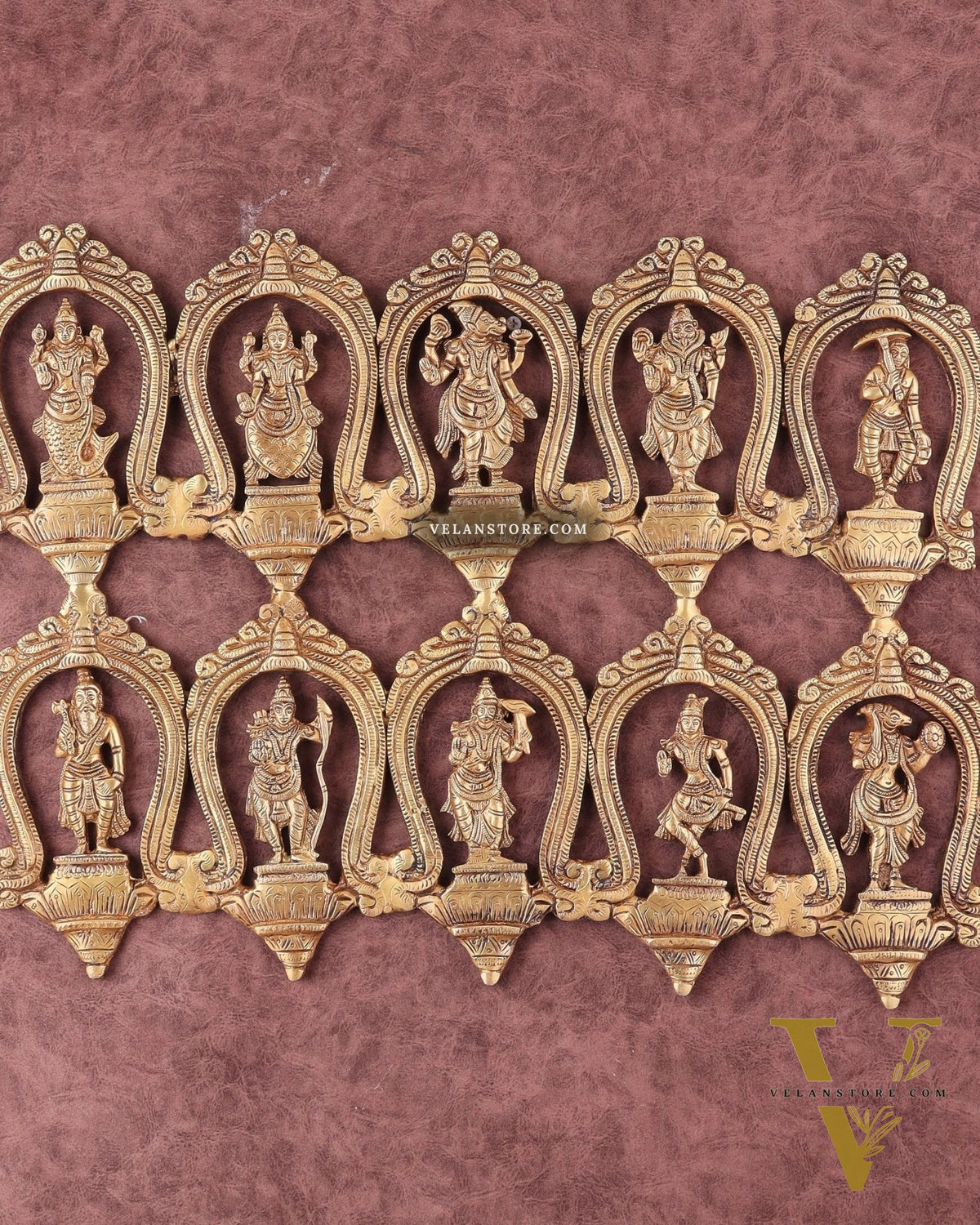 Exquisite Pure Brass Vishnu Dashavatar Wall Hanging 18"