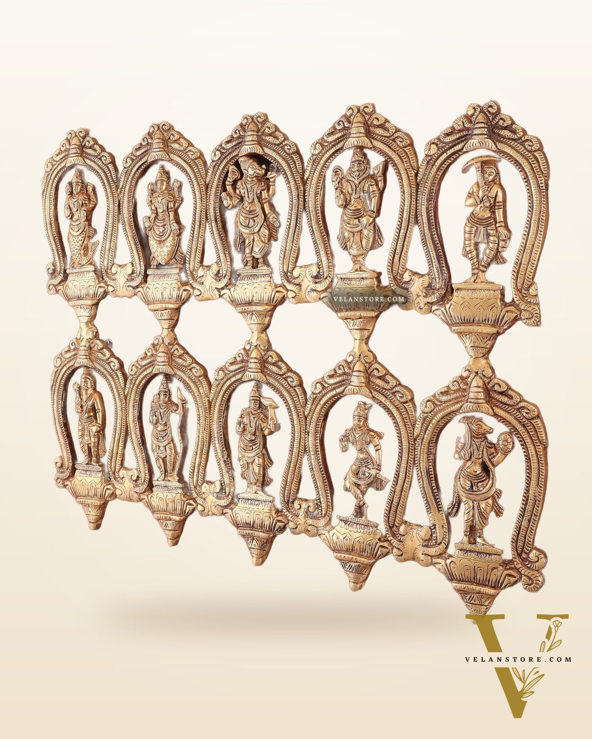 Exquisite Pure Brass Vishnu Dashavatar Wall Hanging 18"
