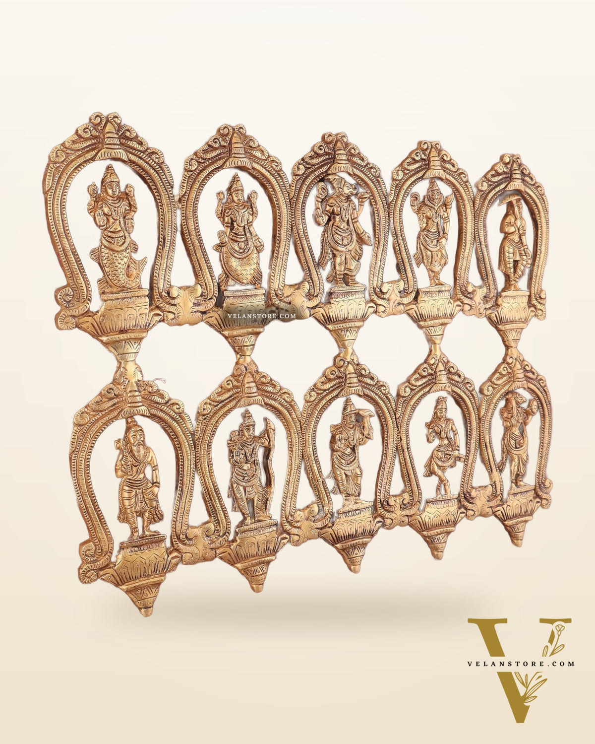 Exquisite Pure Brass Vishnu Dashavatar Wall Hanging 18"