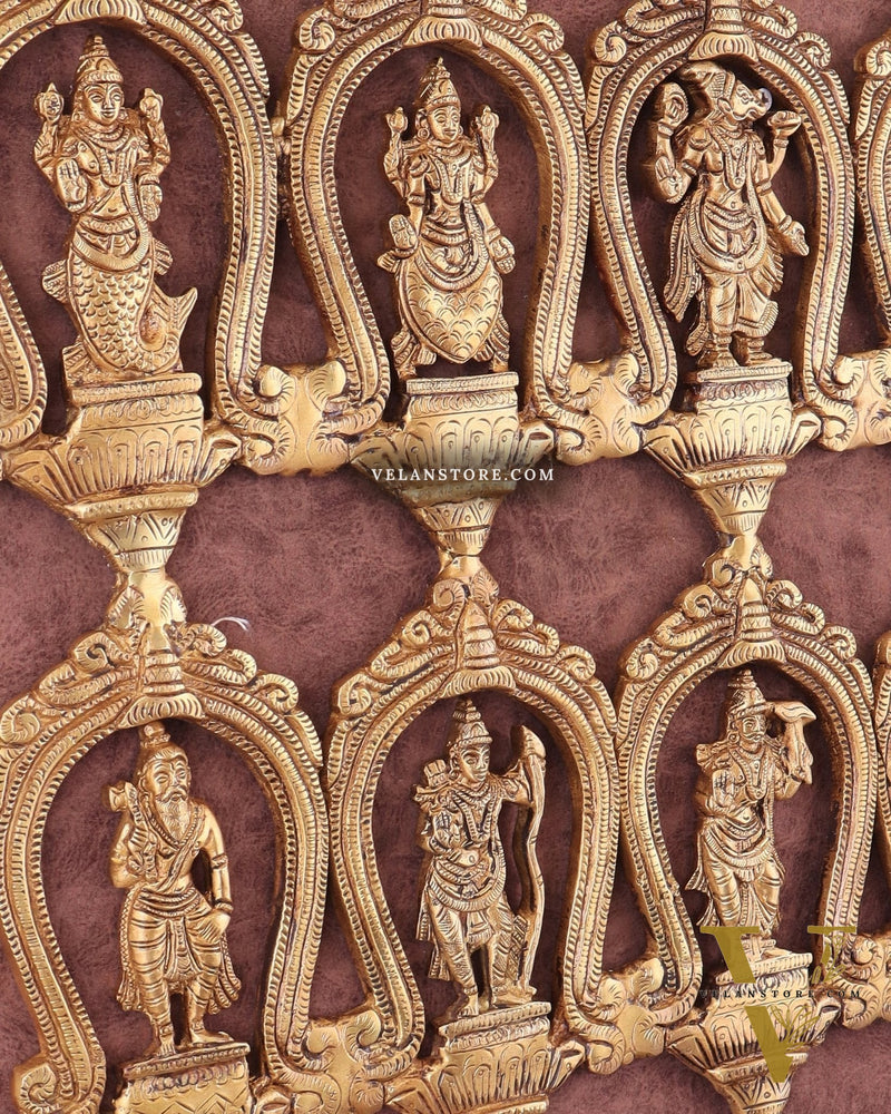 Exquisite Pure Brass Vishnu Dashavatar Wall Hanging 18"
