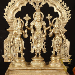 Exquisite Pure Bronze Tirupati Balaji with Bhudevi and Sridevi Sculpture - 24" Hoysala Art
