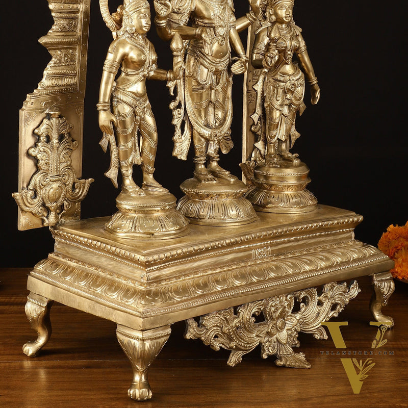 Exquisite Pure Bronze Tirupati Balaji with Bhudevi and Sridevi Sculpture - 24" Hoysala Art