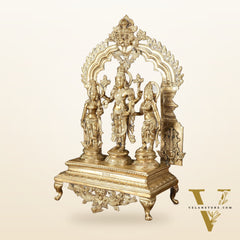 Exquisite Pure Bronze Tirupati Balaji with Bhudevi and Sridevi Sculpture - 24" Hoysala Art