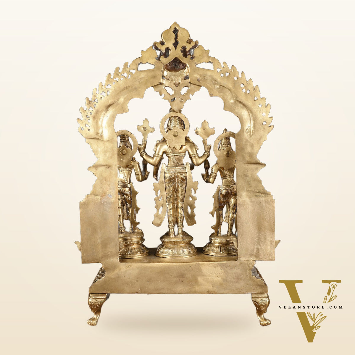 Exquisite Pure Bronze Tirupati Balaji with Bhudevi and Sridevi Sculpture - 24" Hoysala Art