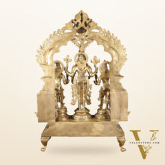 Exquisite Pure Bronze Tirupati Balaji with Bhudevi and Sridevi Sculpture - 24" Hoysala Art
