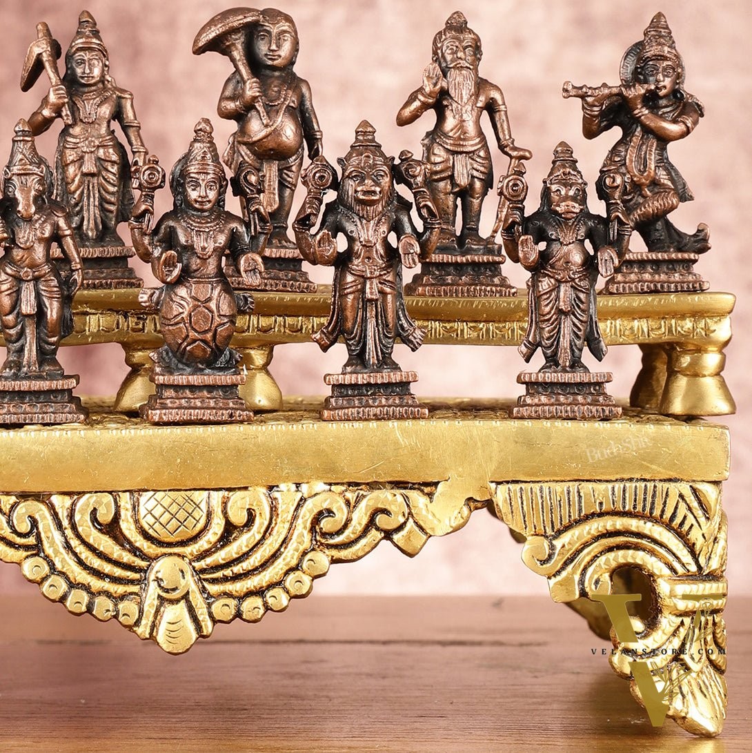 Exquisite Pure Copper Dashavatar Miniature Set 2.5" - Lord Vishnu's Divine Incarnations