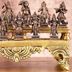Exquisite Pure Copper Dashavatar Miniature Set 2.5" - Lord Vishnu's Divine Incarnations