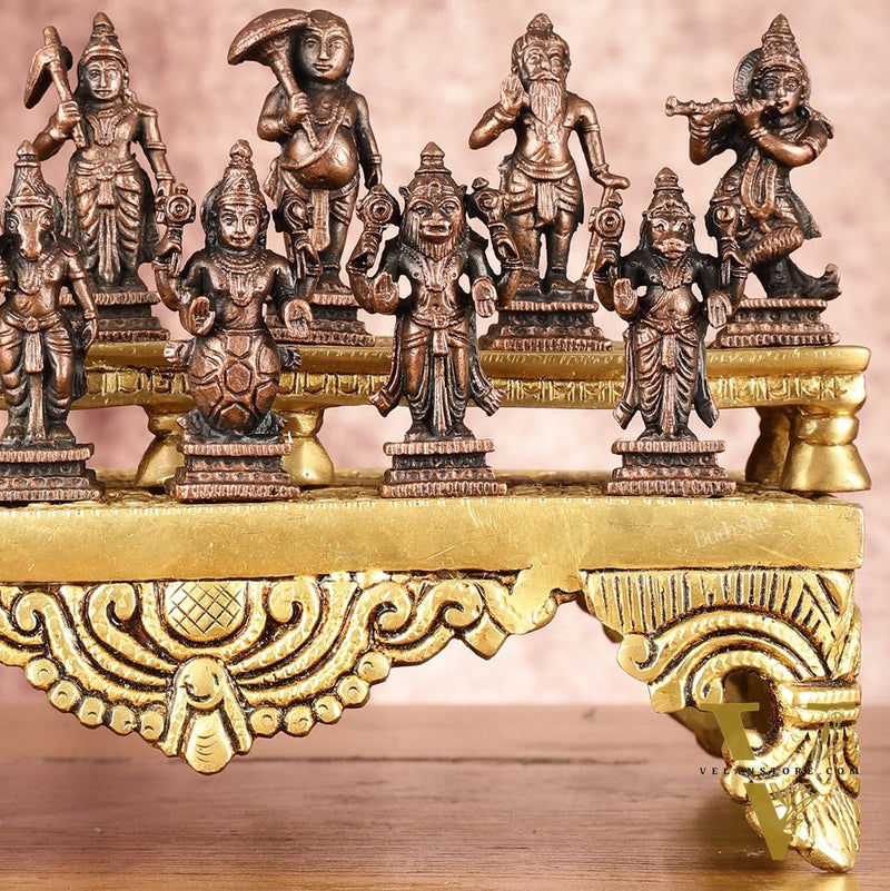 Exquisite Pure Copper Dashavatar Miniature Set 2.5" - Lord Vishnu's Divine Incarnations