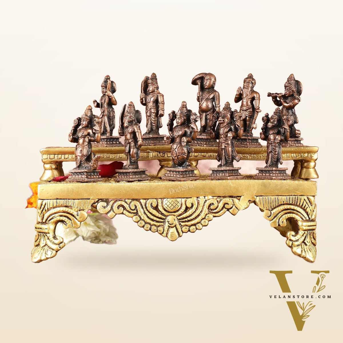 Exquisite Pure Copper Dashavatar Miniature Set 2.5" - Lord Vishnu's Divine Incarnations