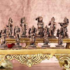 Exquisite Pure Copper Dashavatar Miniature Set 2.5" - Lord Vishnu's Divine Incarnations