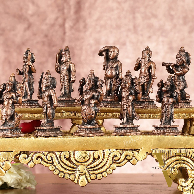 Exquisite Pure Copper Dashavatar Miniature Set 2.5" - Lord Vishnu's Divine Incarnations
