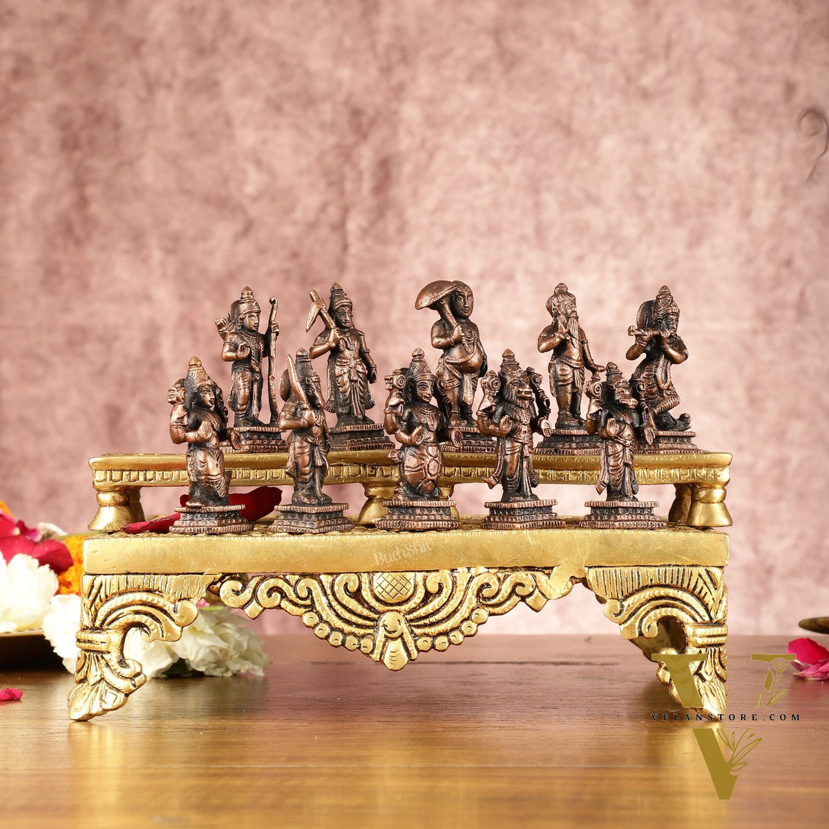 Exquisite Pure Copper Dashavatar Miniature Set 2.5" - Lord Vishnu's Divine Incarnations