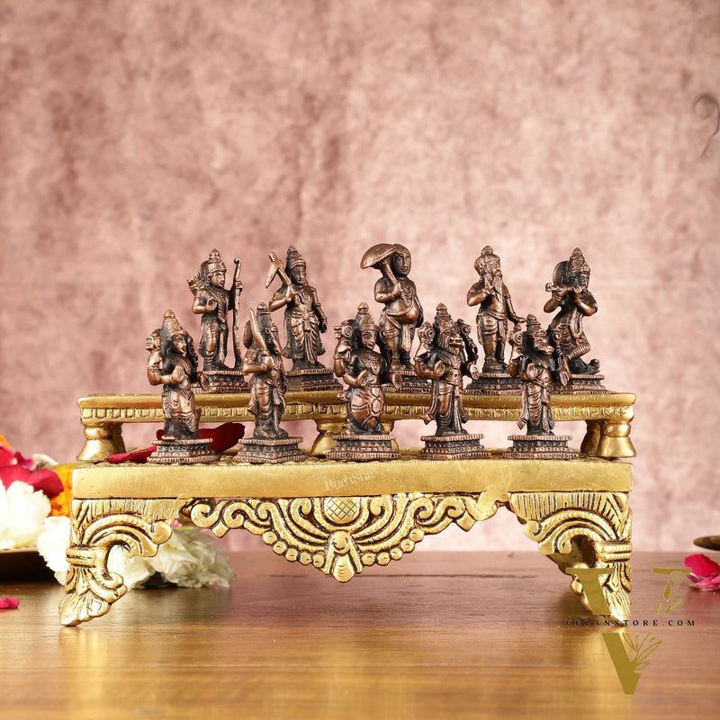Exquisite Pure Copper Dashavatar Miniature Set 2.5" - Lord Vishnu's Divine Incarnations