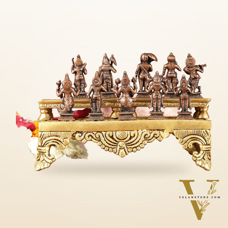 Exquisite Pure Copper Dashavatar Miniature Set 2.5" - Lord Vishnu's Divine Incarnations