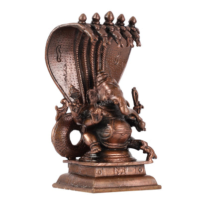 Exquisite Pure Copper Lord Ganesha Statue with Adishesha Nag - 6"