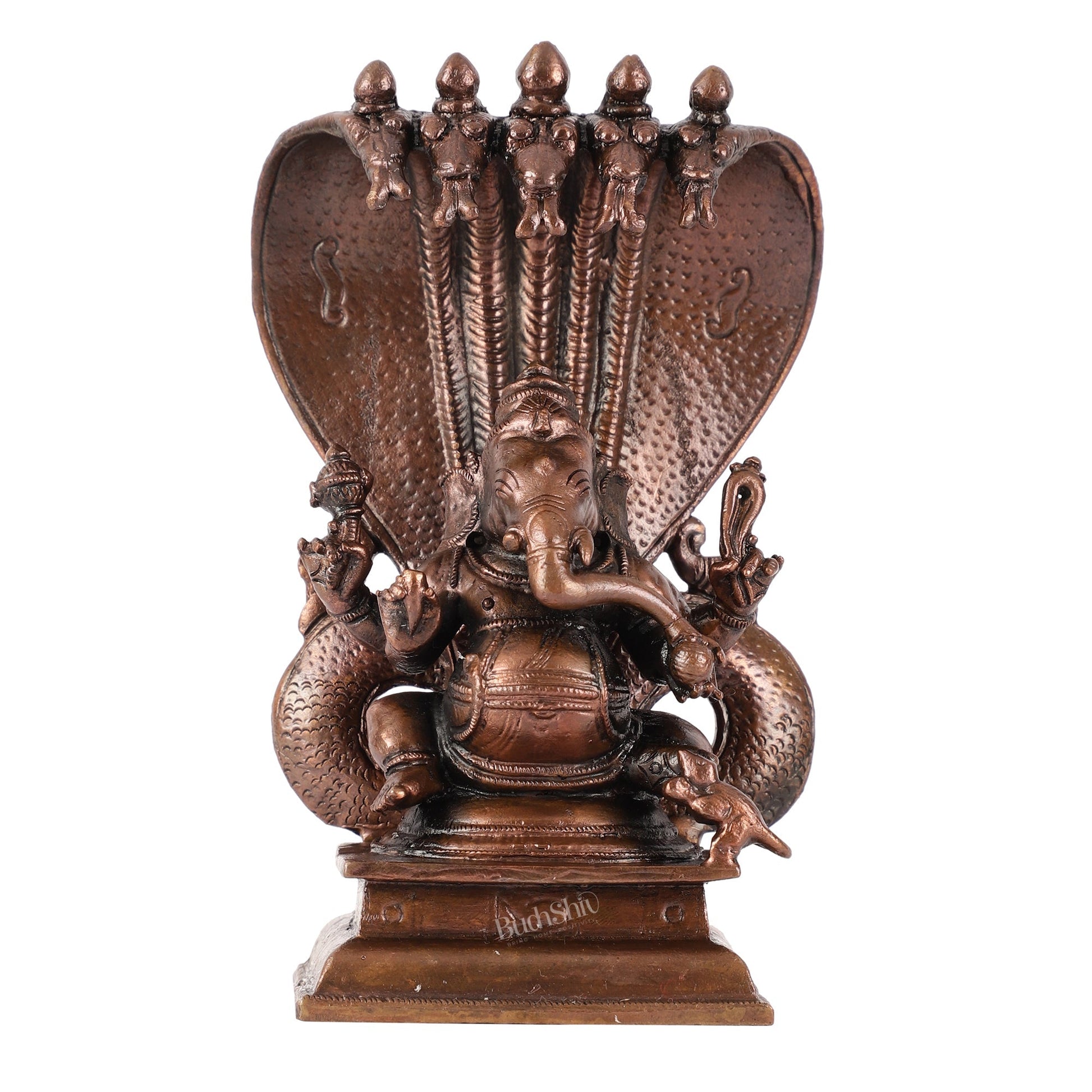 Exquisite Pure Copper Lord Ganesha Statue with Adishesha Nag - 6"