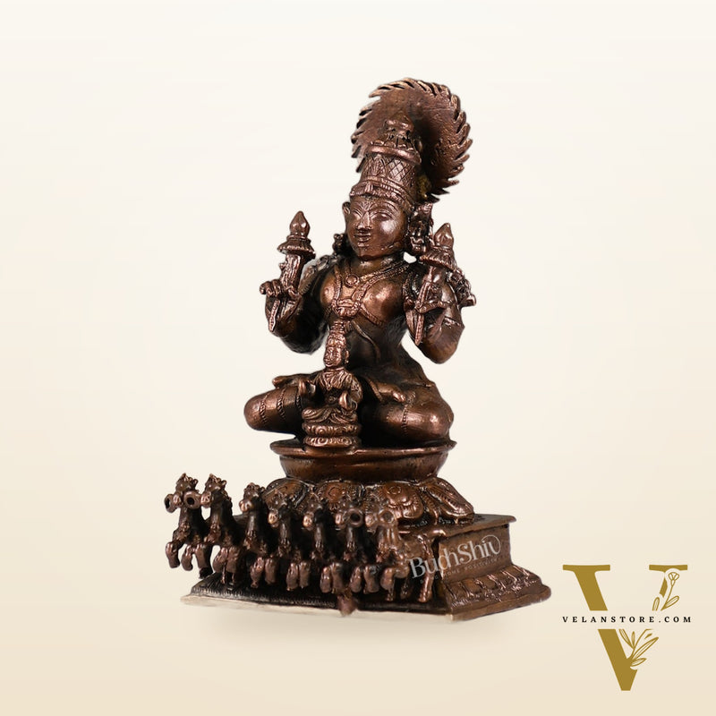 Exquisite Pure Copper Surya Dev Rath Idol - Handcrafted 4.5 Inch Statue