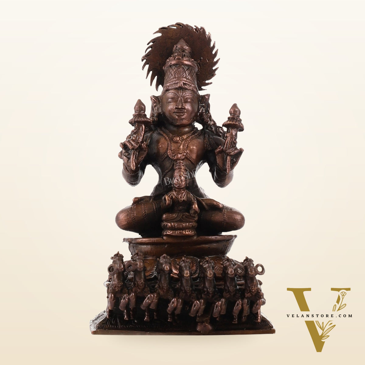 Exquisite Pure Copper Surya Dev Rath Idol - Handcrafted 4.5 Inch Statue