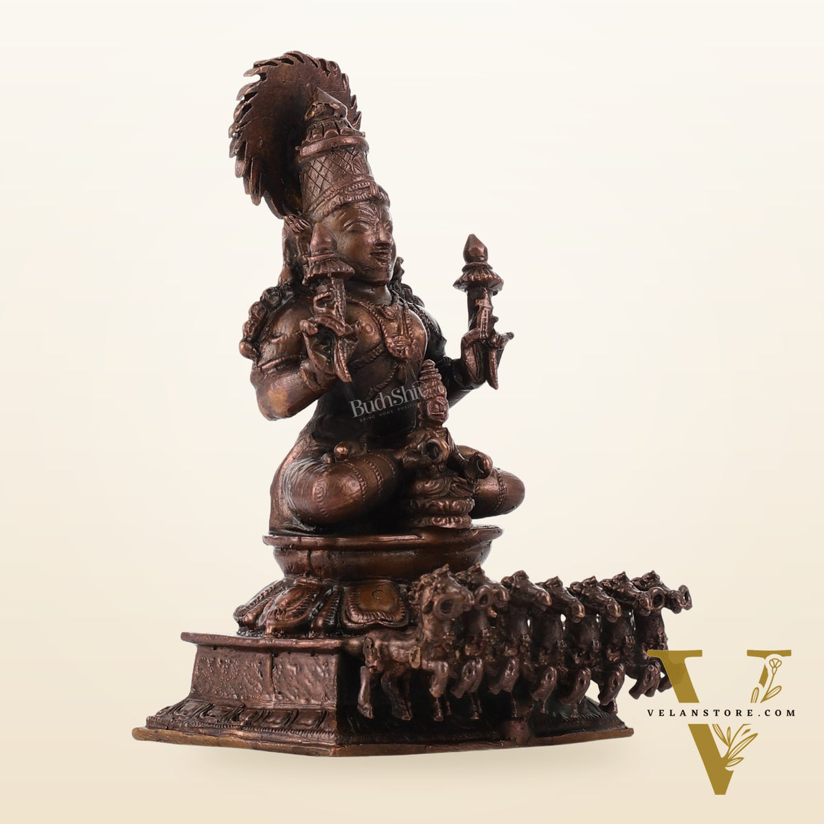Exquisite Pure Copper Surya Dev Rath Idol - Handcrafted 4.5 Inch Statue