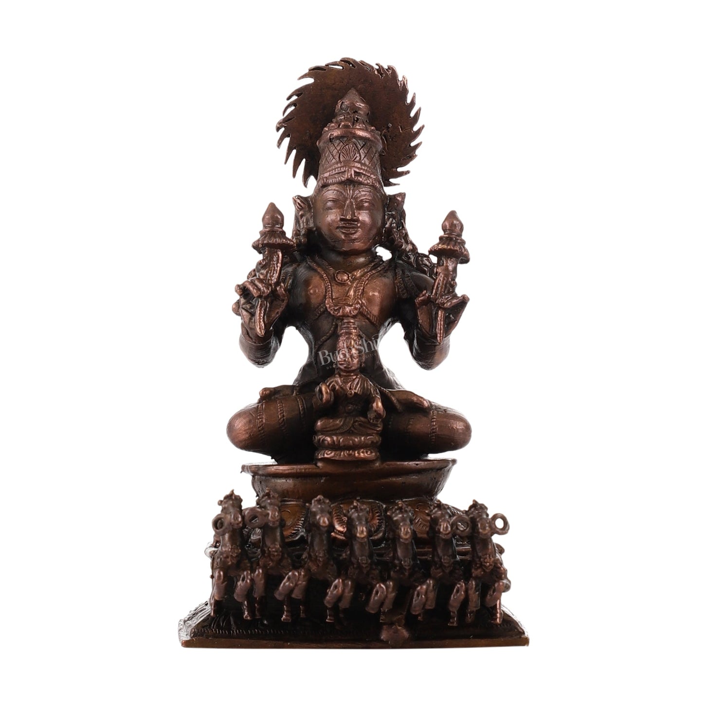 Exquisite Pure Copper Surya Dev Rath Idol - Handcrafted 4.5 Inch Statue