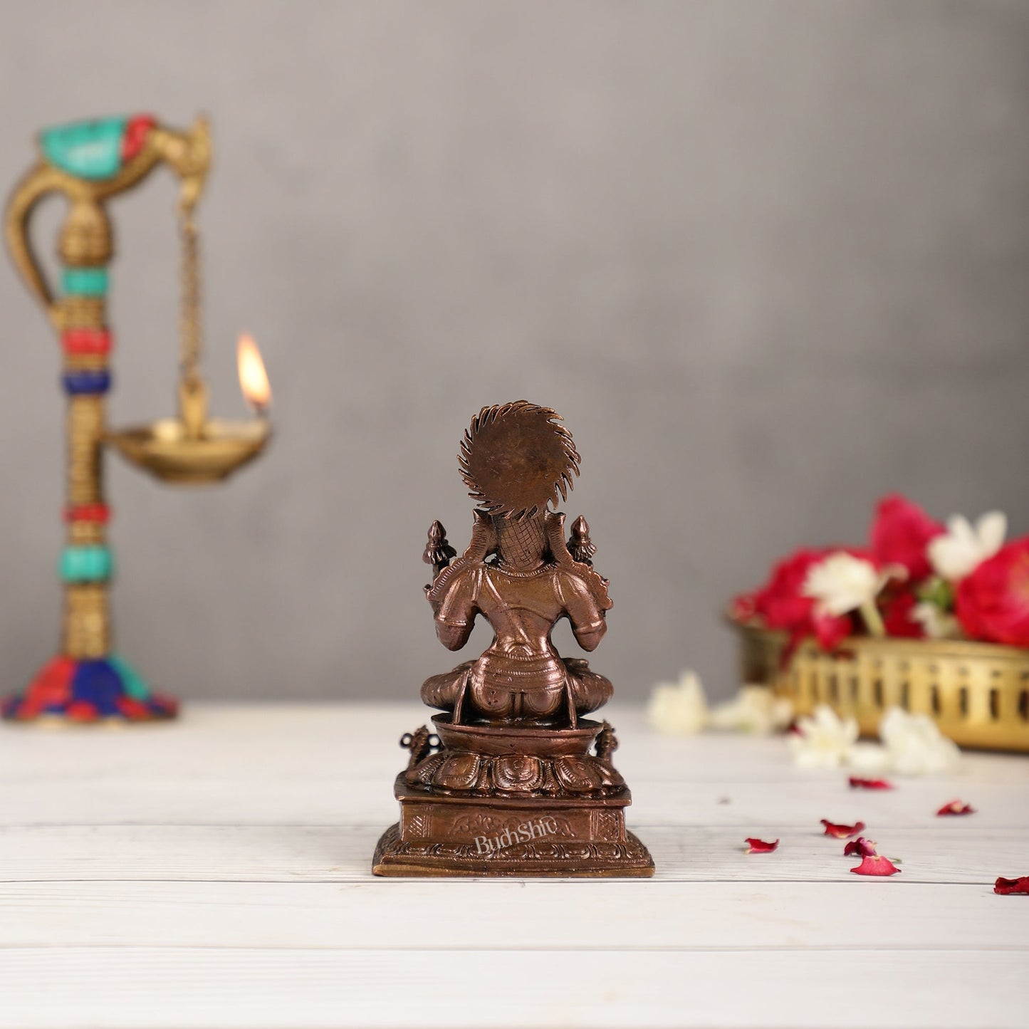 Exquisite Pure Copper Surya Dev Rath Idol - Handcrafted 4.5 Inch Statue