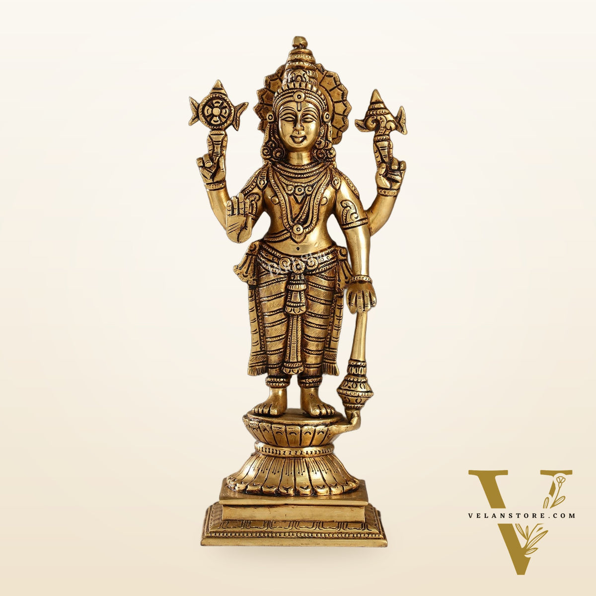 Exquisite Pure Superfine Brass Handcrafted Vishnu Murti | 12.5" Height | Divine Balance