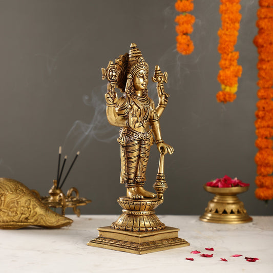 Exquisite Pure Superfine Brass Handcrafted Vishnu Murti | 12.5" Height | Divine Balance