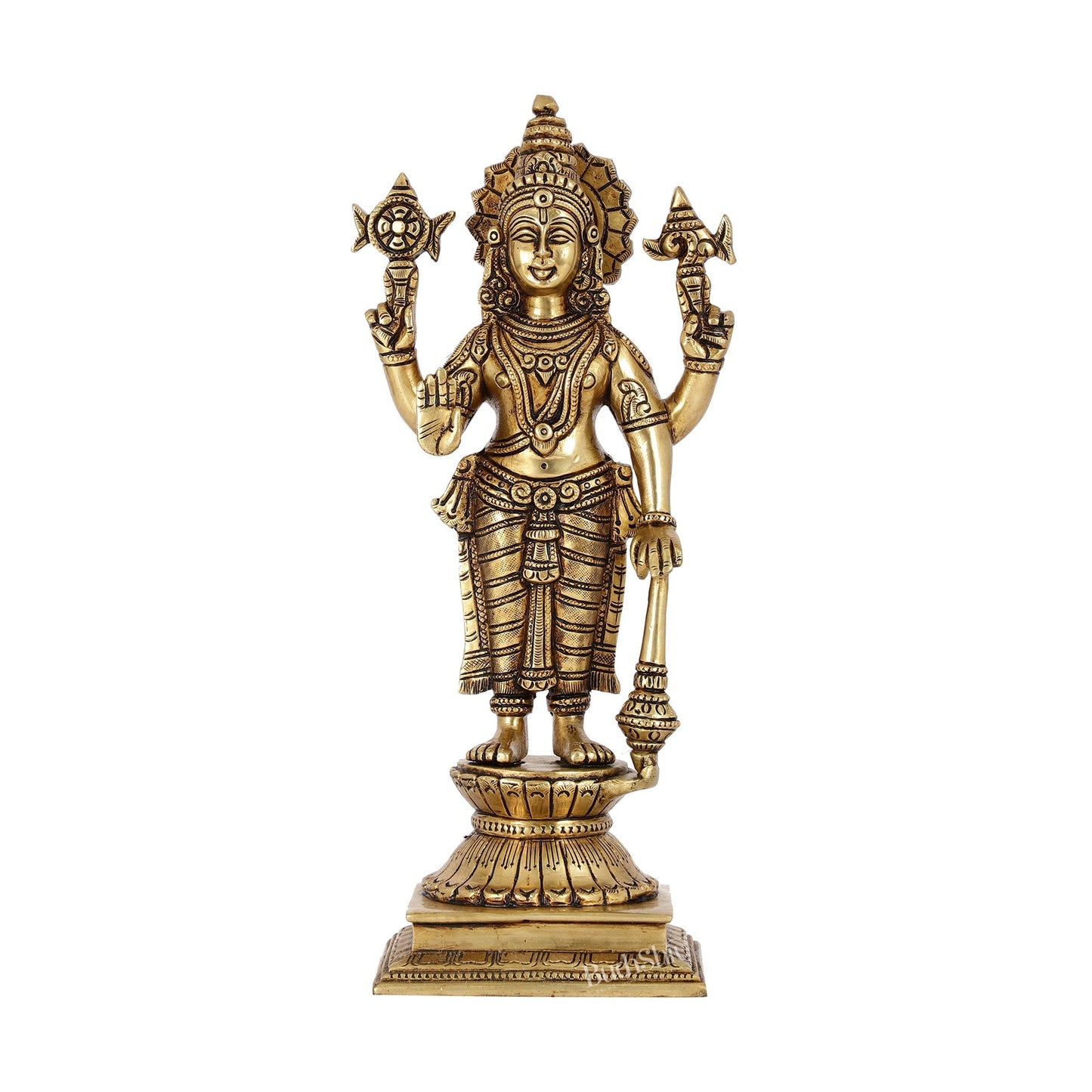 Exquisite Pure Superfine Brass Handcrafted Vishnu Murti | 12.5" Height | Divine Balance
