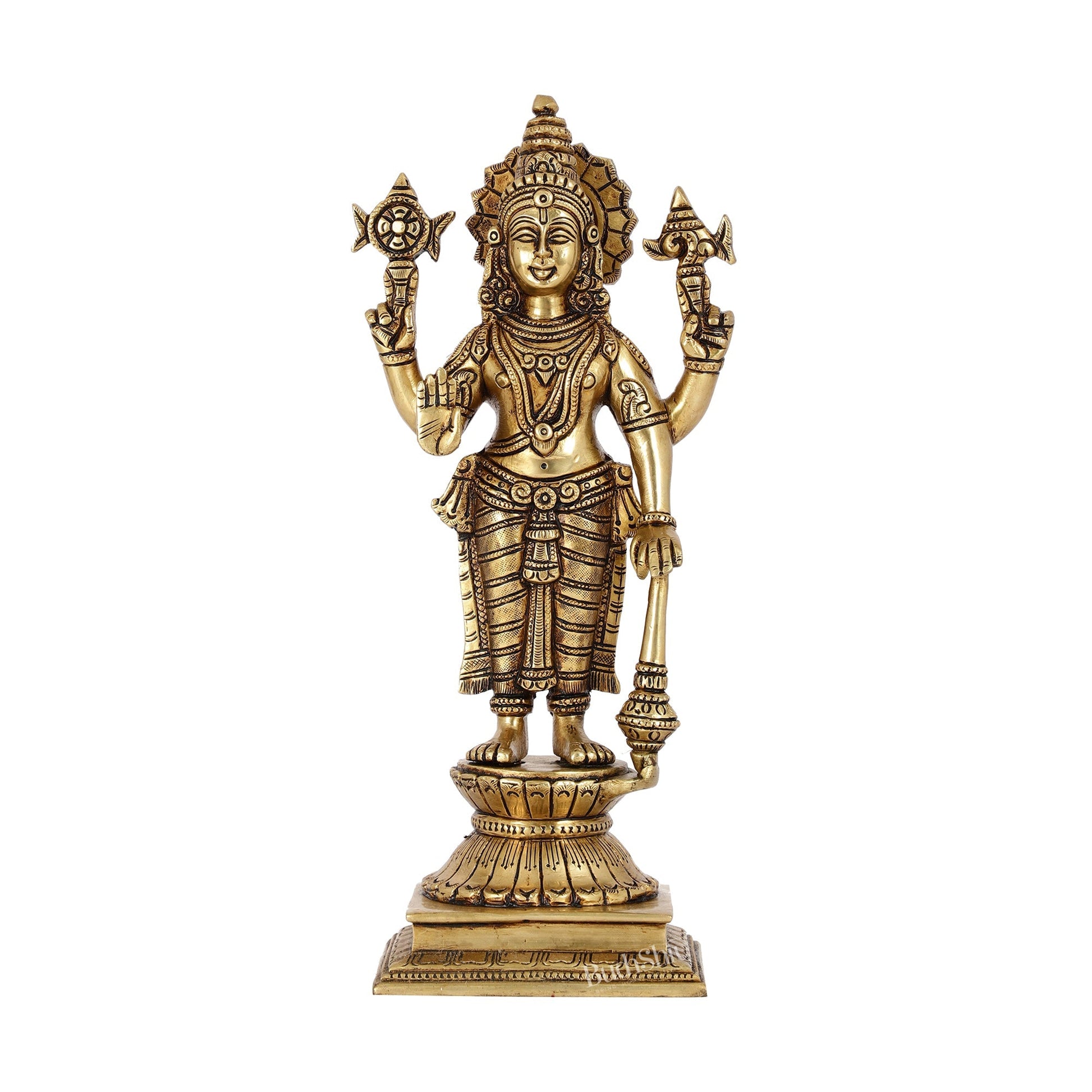 Exquisite Pure Superfine Brass Handcrafted Vishnu Murti | 12.5" Height | Divine Balance