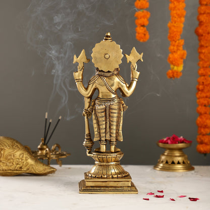 Exquisite Pure Superfine Brass Handcrafted Vishnu Murti | 12.5" Height | Divine Balance
