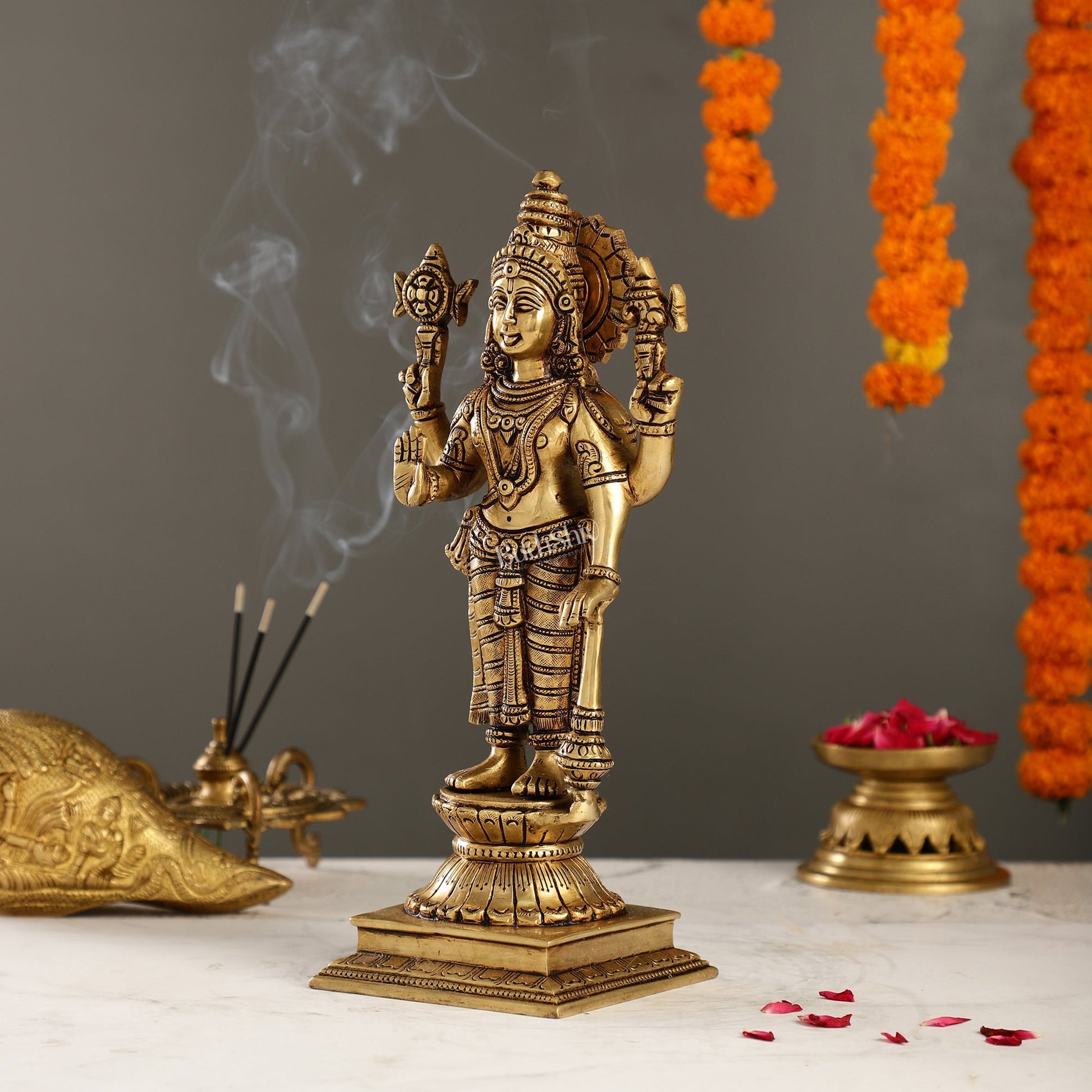 Exquisite Pure Superfine Brass Handcrafted Vishnu Murti | 12.5" Height | Divine Balance