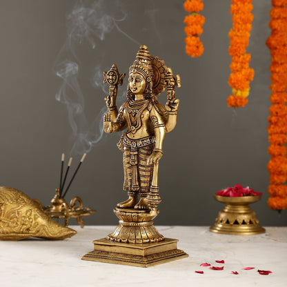 Exquisite Pure Superfine Brass Handcrafted Vishnu Murti | 12.5" Height | Divine Balance