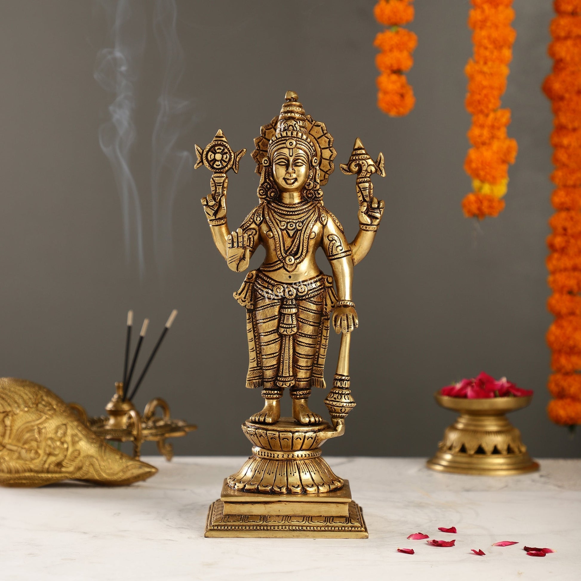 Exquisite Pure Superfine Brass Handcrafted Vishnu Murti | 12.5" Height | Divine Balance